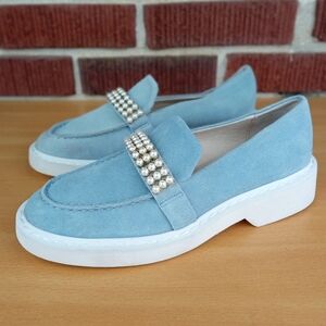 NWT CECELIA NEW YORK by Anthropologie 'Rita' Pearl Loafer in Mid Baby Blue Suede